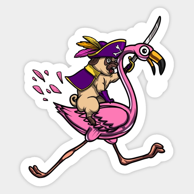 Pug Dog Pirate Riding Flamingo Sticker by underheaven